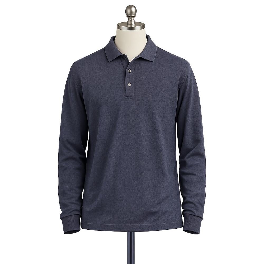 Burberry Long Sleeve Polo Shirt in Slate Blue